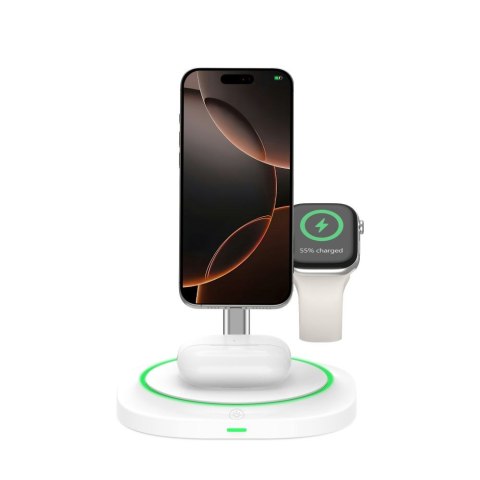 Ładowarka indukcyjna 3w1 do smartfona smartwatcha słuchawek Magnetic MagSafe - biała