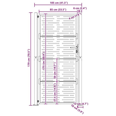 Furtka ogrodowa, 100x175 cm, stal kortenowska, motyw prostokąty