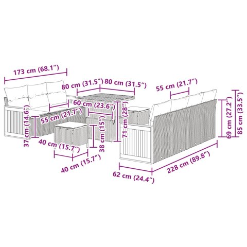 Zestaw Sof na Ogród 10 pcs Czarny i Brązowy polirattan