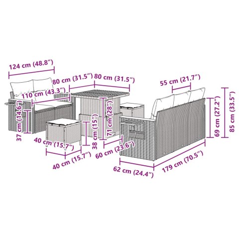 Zestaw Sof na Ogród z poduszką 10 pcs Czarny polirattan