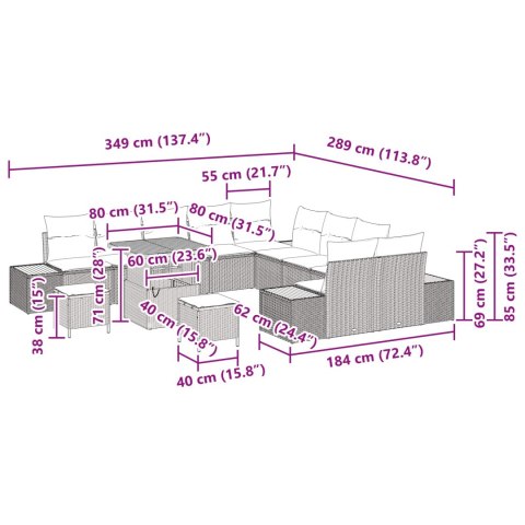 Zestaw Sof na Ogród z poduszką 13 pcs Czarny Polirattan