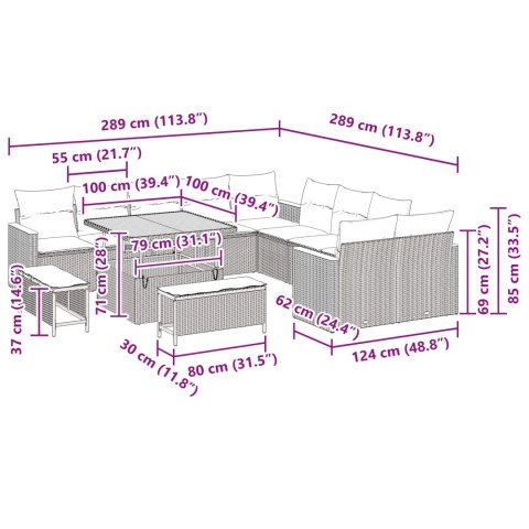 Zestaw Sof na Ogród z poduszką 13 pcs Czarny Polirattan