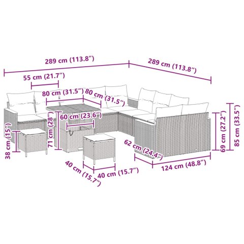 Zestaw Sof na Ogród z poduszką 13 pcs Czarny Polirattan