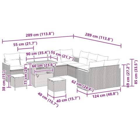 Zestaw Sof na Ogród z poduszką 13 pcs Czarny Polirattan