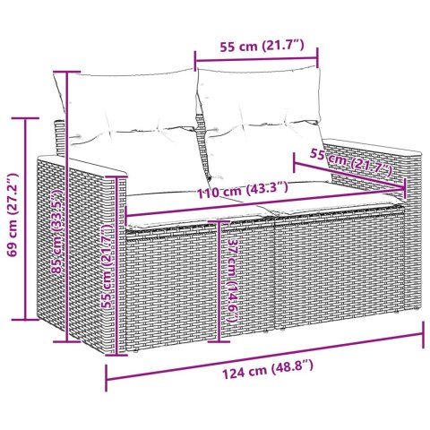 Zestaw Sof na Ogród z poduszką 13 pcs Czarny Rattan poli