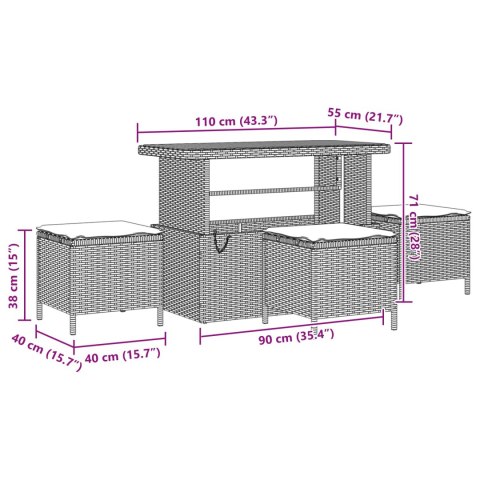 Zestaw Sof na Ogród z poduszką 13 pcs Czarny Rattan poli