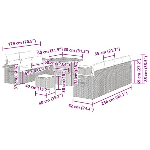 Zestaw Sof na Ogród z poduszką 13 pcs Czarny polirattan