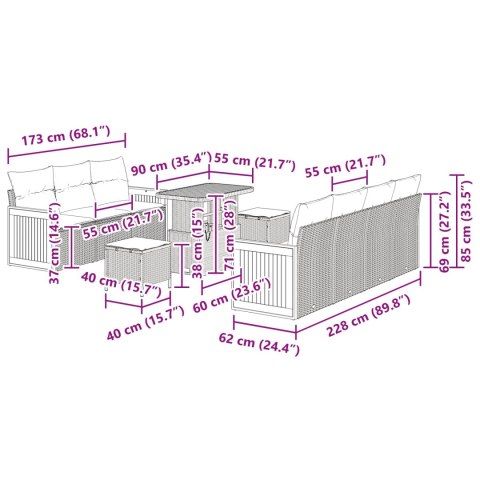 Zestaw Sof na Ogród z poduszką 13 pcs Czarny polirattan