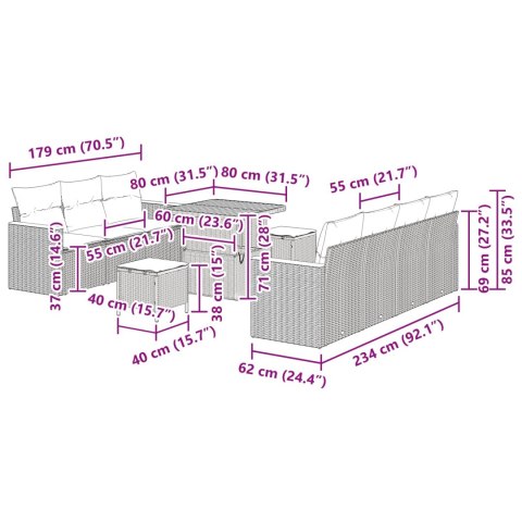 Zestaw Sof na Ogród z poduszką 14 pcs Czarny polirattan