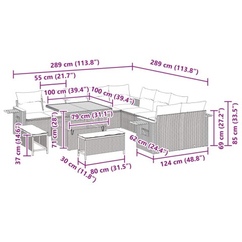 Zestaw Sof na Ogród z poduszką 17 pcs Czarny polirattan