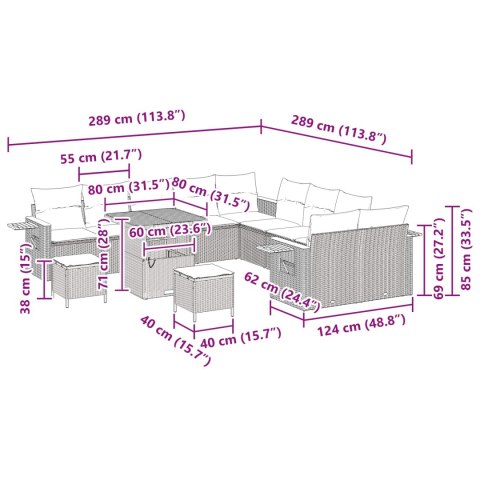Zestaw Sof na Ogród z poduszką 17 pcs Czarny polirattan