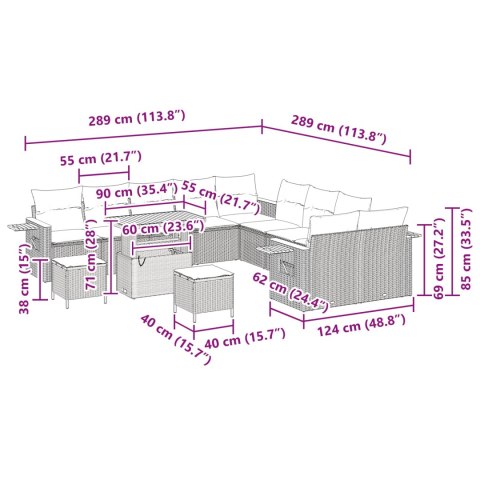 Zestaw Sof na Ogród z poduszką 17 pcs Czarny polirattan