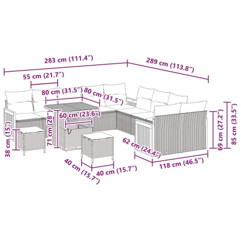 Zestaw Sof na Ogród z poduszką 17 pcs Czarny polirattan