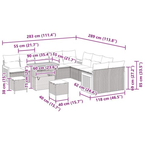 Zestaw Sof na Ogród z poduszką 17 pcs Czarny polirattan