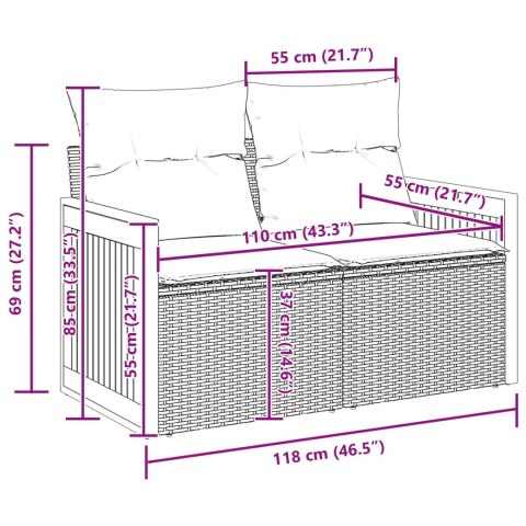 Zestaw Sof na Ogród z poduszką 17 pcs Czarny polirattan