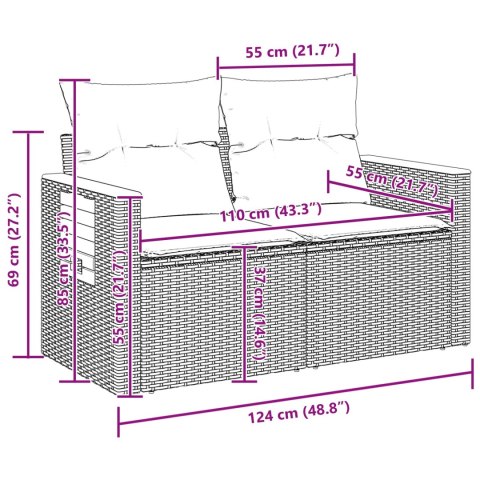 Zestaw Sof na Ogród z poduszką 18 pcs Czarny polirattan