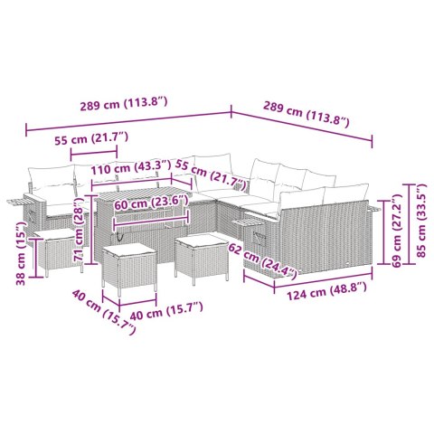 Zestaw Sof na Ogród z poduszką 18 pcs Czarny polirattan