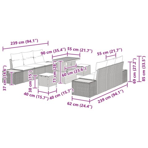 Zestaw Sof na Ogród z poduszką 9 pcs Czarny Polirattan