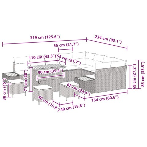 Zestaw Sof na Ogród z poduszką Czarny Polirattan