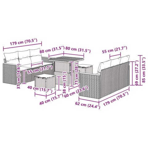 Zestaw Sof na Ogród z poduszką Czarny Polirattan