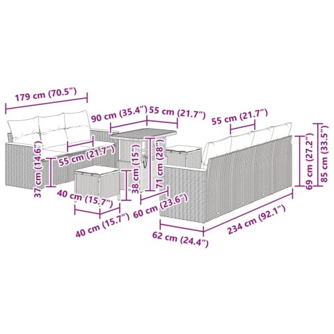 Zestaw Sof na Ogród z poduszką Czarny Polirattan