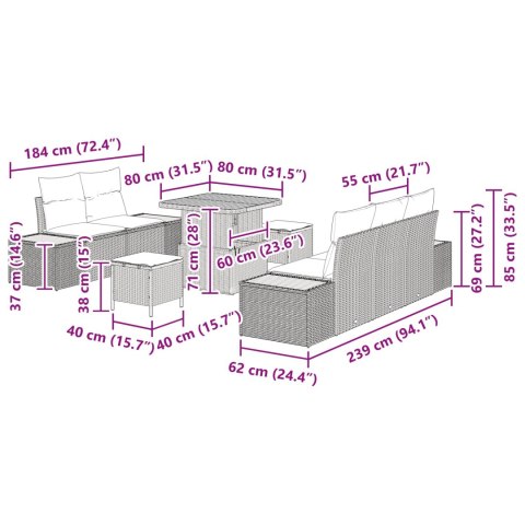 Zestaw Sof na Ogród z poduszką z przechowywaniem 8 pcs Czarny