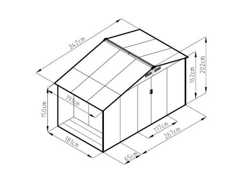 Domek ogrodowy LUKE B, 202 x 342 x 191 cm, metal