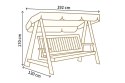 Huśtawka ogrodowa 3-osobowa, sosnowa, 192 cm, z dachem
