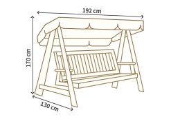 Huśtawka ogrodowa 3-osobowa, sosnowa, 192 cm, z dachem