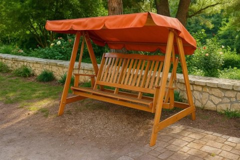 Huśtawka ogrodowa 3-osobowa, sosnowa, 192 cm, z dachem