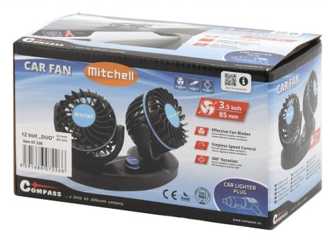 MITCHELL DUO wentylator na deskę rozdzielczą - 12V
