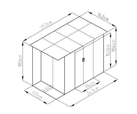 Domek ogrodowy CHESTER A, 184 x 257 x 142 cm, szary