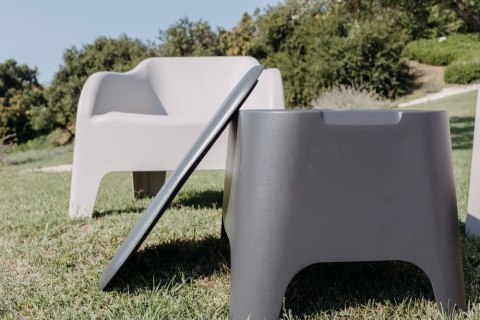 PETRA stół plastikowy + skrzynia, grafitowy