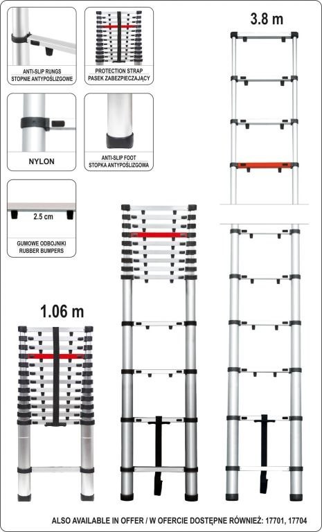 Drabina teleskopowa 13 stopni 3,8 m, nośność 150 kg