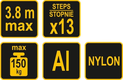 Drabina teleskopowa 13 stopni 3,8 m, nośność 150 kg