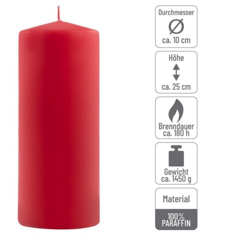 Zestaw słupkowych świec, 25 cm, Ø 10 cm, czerwony, 2 sztuki.