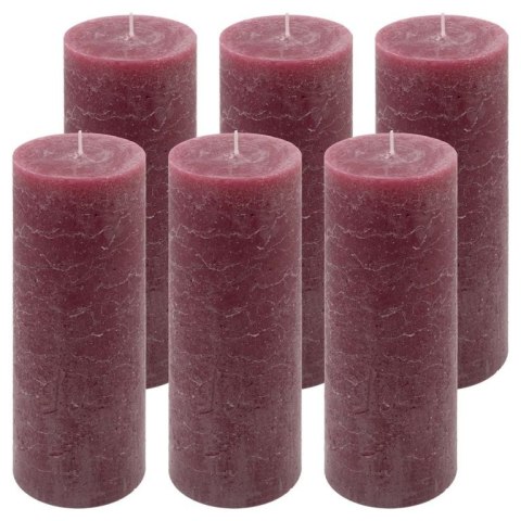 Zestaw świec rustykalnych, 20 cm, Ø 7,5 cm, bordowy, 6 szt.