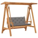 Huśtawka ogrodowa z szarą poduszką, 170 cm, lite drewno tekowe
