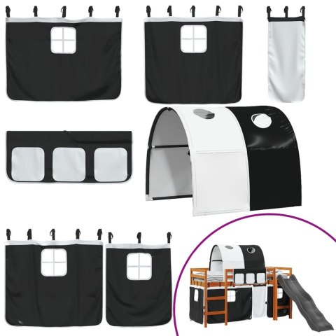 Dziecięce łóżko na antresoli, z tunelem, biało-czarne, 80x200cm