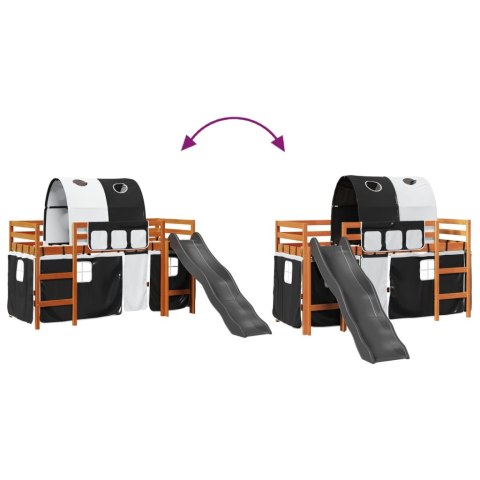 Dziecięce łóżko na antresoli, z tunelem, biało-czarne, 80x200cm