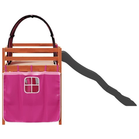 Dziecięce łóżko na antresoli, z tunelem, różowe, 80x200 cm