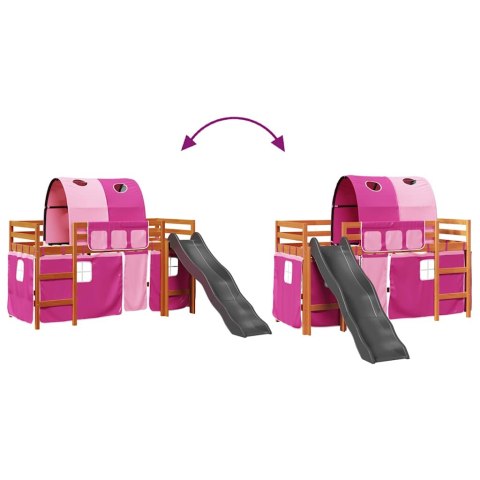 Dziecięce łóżko na antresoli, z tunelem, różowe, 80x200 cm