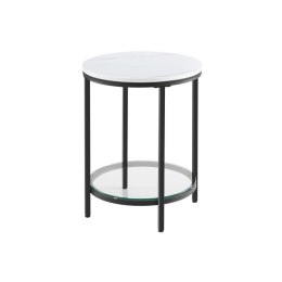 Okrągły stolik boczny biały marmur szkło 45x55 cm nowoczesny
