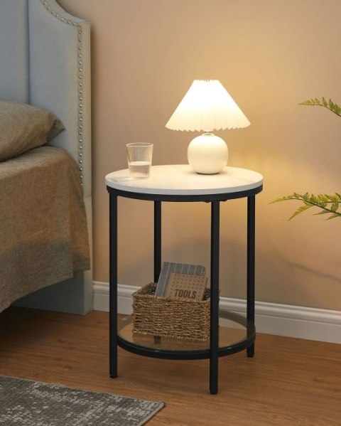 Okrągły stolik boczny biały marmur szkło 45x55 cm nowoczesny