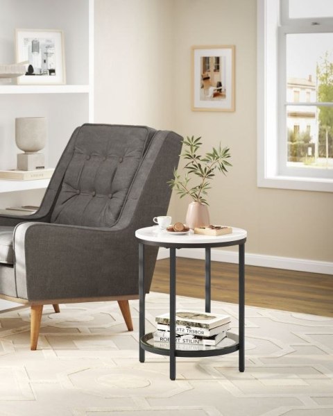 Okrągły stolik boczny biały marmur szkło 45x55 cm nowoczesny