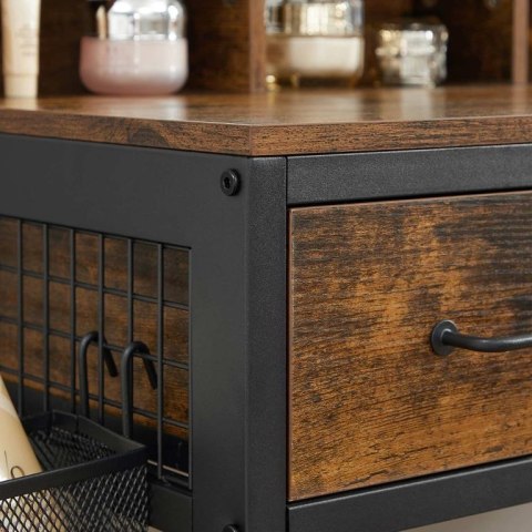 Rustykalna toaletka z lustrem i stołkiem, 3 szuflady, 90 cm