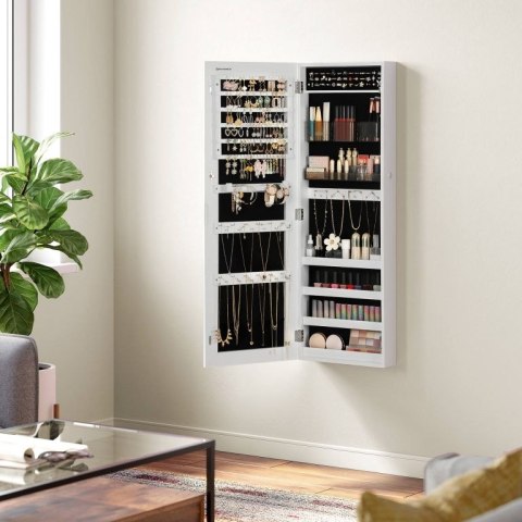 Szafka na biżuterię z lustrem, biała, montaż na drzwi