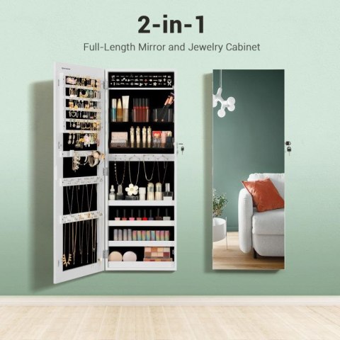 Szafka na biżuterię z lustrem, biała, montaż na drzwi