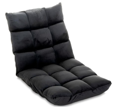 Czarny fotel podłogowy Relax Lounger, welur, 5 pozycji
