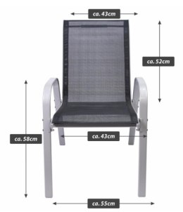 Krzesło ogrodowe BARI czarne, stalowe, sztaplowane 90x55x65